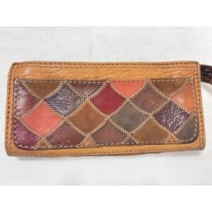 Vtg Y2K LUCKY BRAND Patchwork Leather Zippered Card Wallet  Boho 70s Hippie
